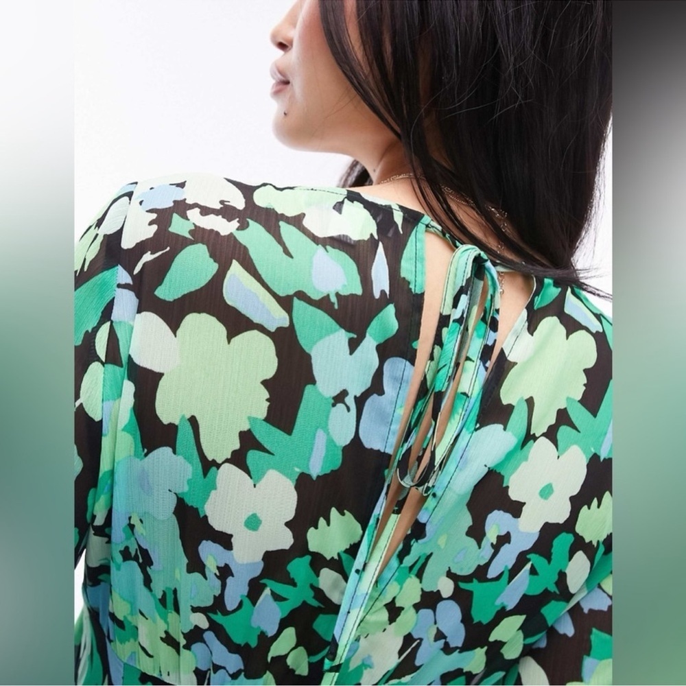 NWT-Topshop ASOS Size 4 Godet Mini Dress Green/Black (Days of our Lives) - Picture 4 of 7